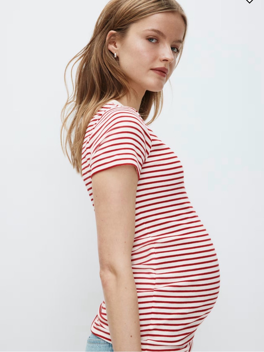 H&M Mama Maternity Ribbed Tee Top in Cream and Red Stripe